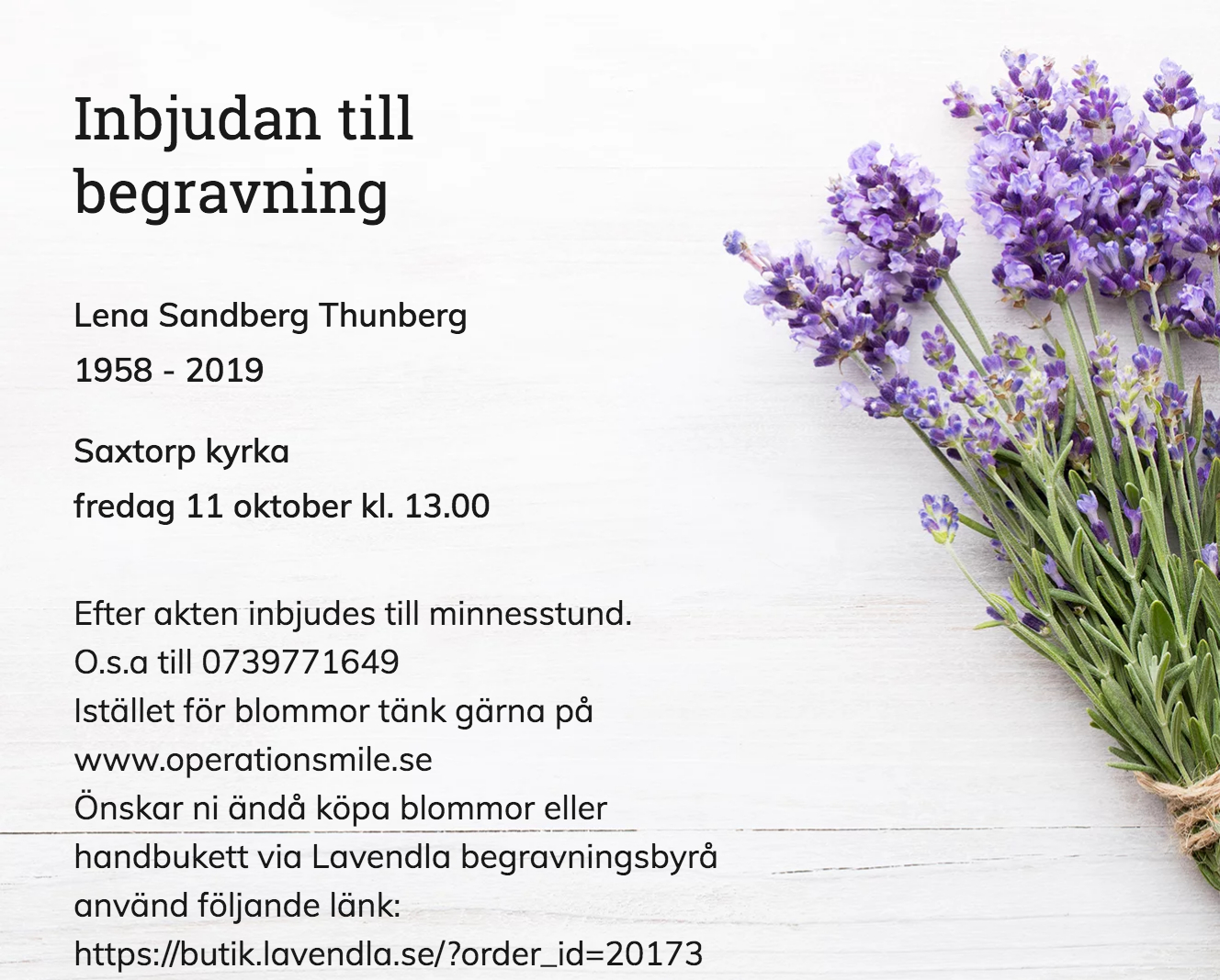 Inbjudningskort till ceremonin för Lena Sandberg Thunberg