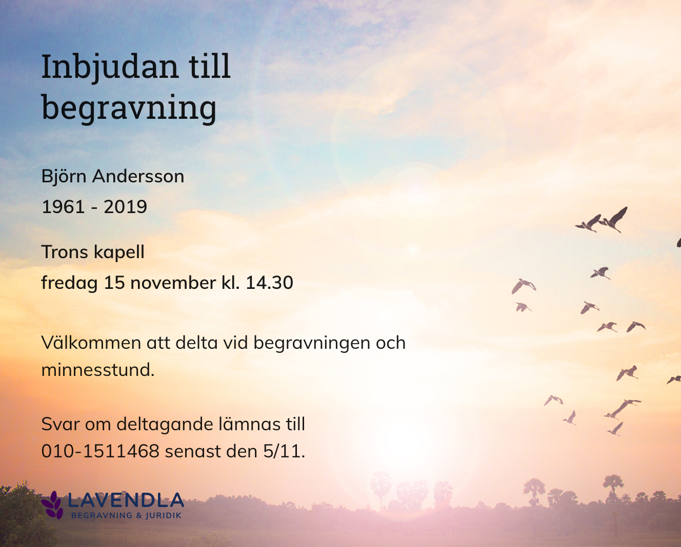 Inbjudningskort till ceremonin för Björn Andersson