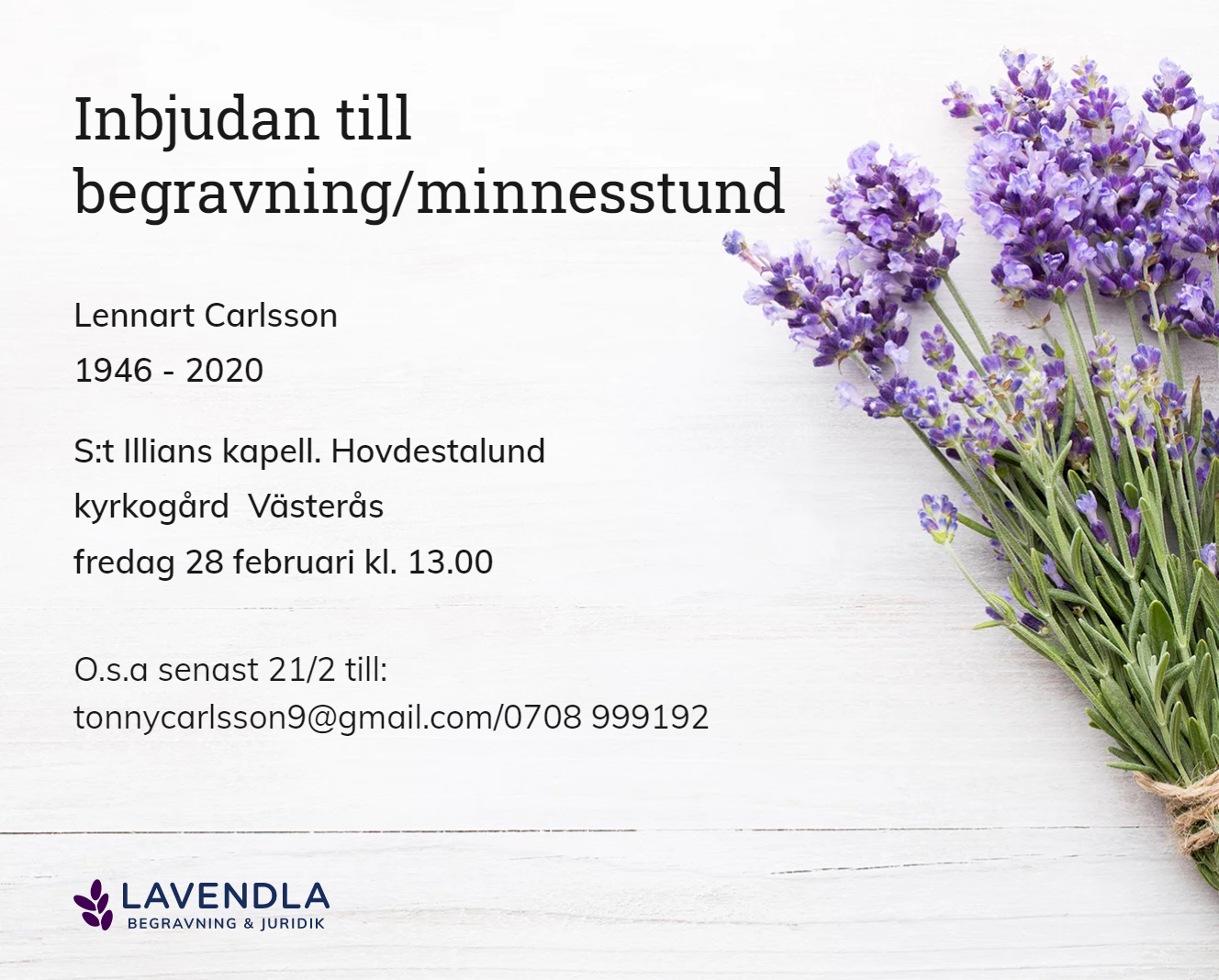 Inbjudningskort till ceremonin för Lennart Carlsson
