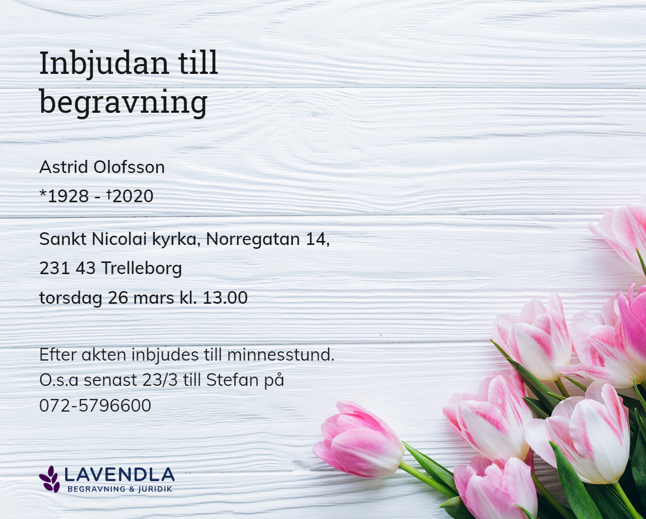 Inbjudningskort till ceremonin för Astrid Olofsson